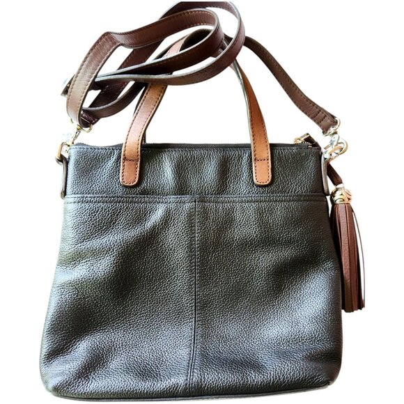 Brighton Kensington London Groove Medallion Crossbody Bag Black & Brown Leather - Picture 9 of 14